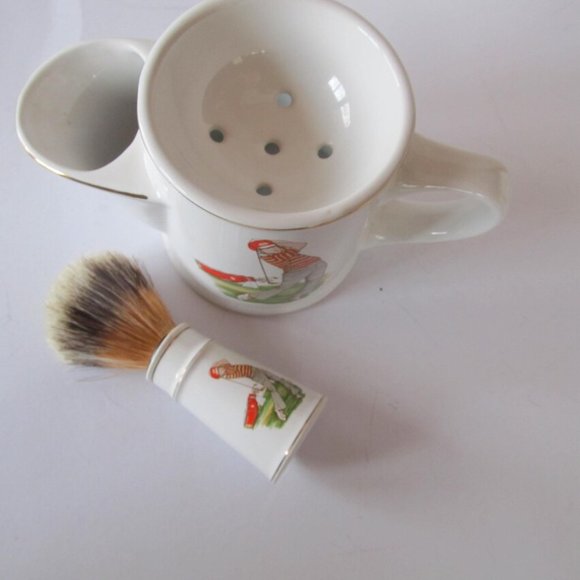 Golfer Antique Shaving Scuttle Shaving Brush Shaving Mug Mens Shaving Cup - Picture 3 of 7